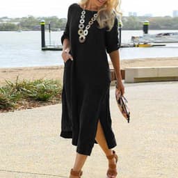 image-2023wish Amazon independent station new cotton and linen long dress women's clothing