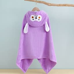 image-Bo Chuhui Long-eared Monkey Hooded Bathrobe - Purple Coral Fleece