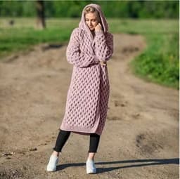 image-Womens Long Knitted Hooded Cardigan Coat