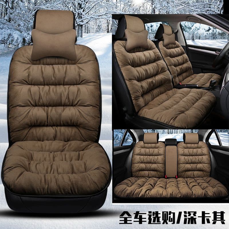 image-Plush winter car seat cushion three pieces down cotton full car cover cushion cover thick universal car cushion wool cushion winter