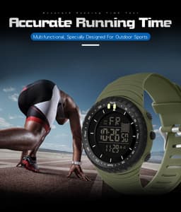 image-Men's Sports Watch - Army Green, 50m Waterproof, Luminous, Large Screen