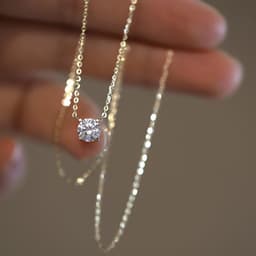 image-Sterling Silver Necklace Plated 14K Gold One Carat Diamond Four Claw Pendant