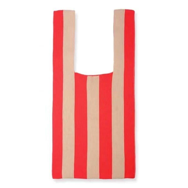 image-2021 Japan and South Korea cross-border checkerboard contrast color knitted shoulder tote bag woven tote bag shoulder underarm bag women