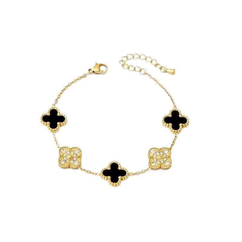 image-18K Four-Leaf Clover Bracelet - Claret Steel