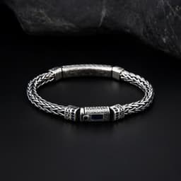 image-Seiko 925 Sterling Silver Bracelet, Men's Rattan Pattern, Unisex Jewelry, Retro Design