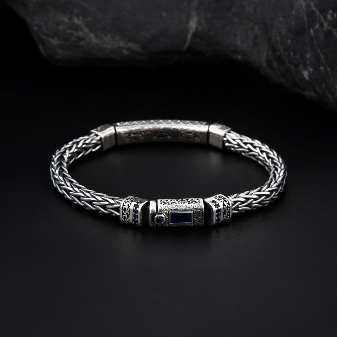 image-Seiko 925 Sterling Silver Bracelet, Men's Rattan Pattern, Unisex Jewelry, Retro Design