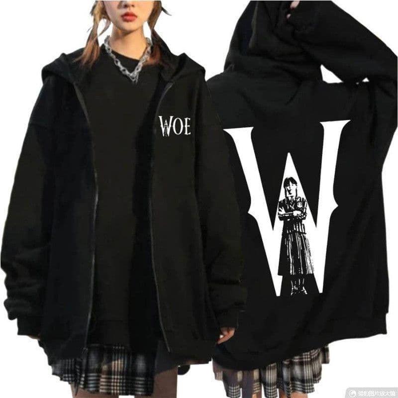 image-2023 Addams Family Wednesday cos clothing wednesday sweatshirt for men and women black zipper hoodie men's clothing