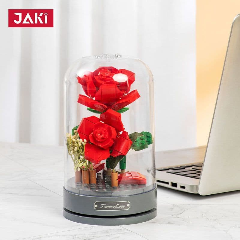 image-Jiaqi Music Box Building Blocks Rose 200-400pcs Toy Ornaments JK2675