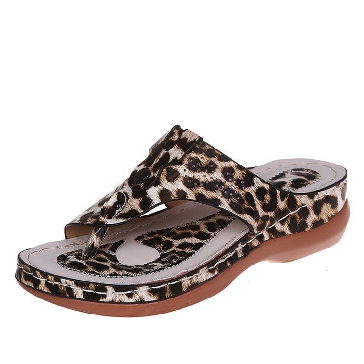 image-Leopard Print Split Toe Sandals Women Size 44