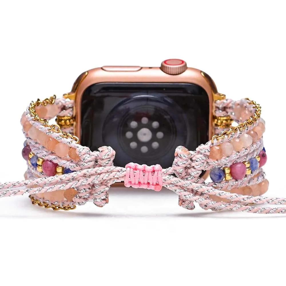 image-Bohemian Apple Watch Strap Pink Woven Stone