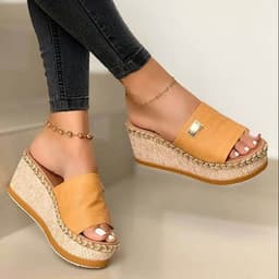 image-Large Size Women's Wedge Sandals - Dark Brown, EU 43, Non-Slip, 2020