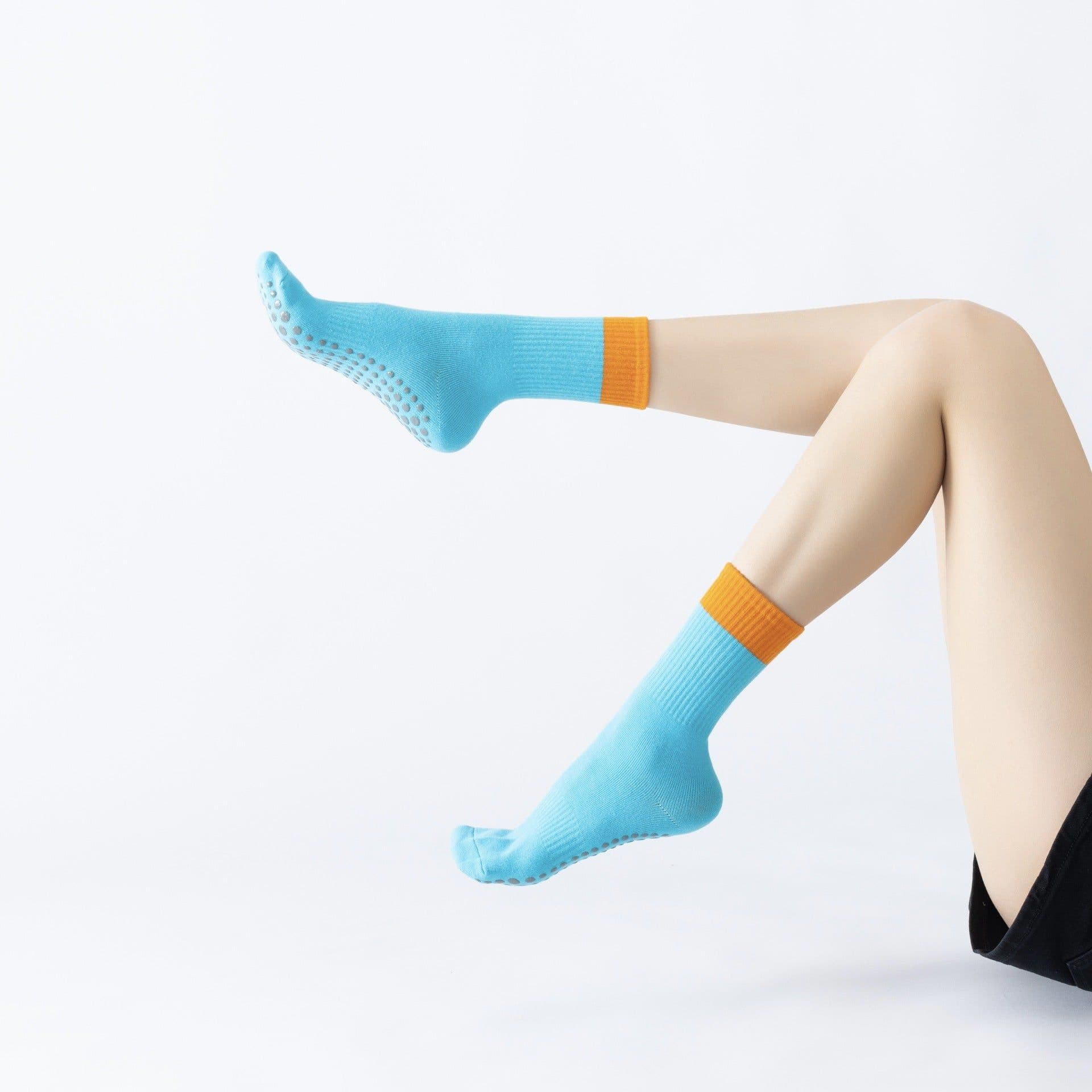 image-Two-Tone Yoga Socks - Cotton Non-Slip Pilates Fitness