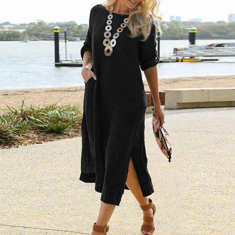 image-2023wish Amazon independent station new cotton and linen long dress women's clothing