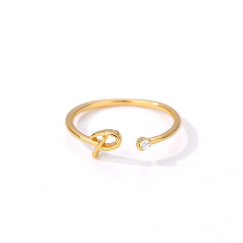 image-Cross-border simple letter ring English letter ring women's opening adjustable ring name ring spot