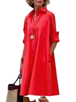 image-White Polyester Shirt Dress For Women Long Sleeve Loose Fit