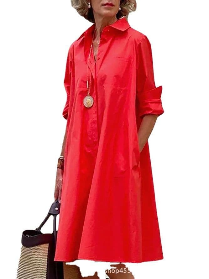 image-White Polyester Shirt Dress For Women Long Sleeve Loose Fit