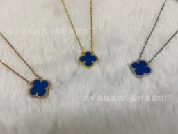 image-v gold 925 silver Fanjia four-leaf clover necklace high version women's thick plated 18k single flower pendant natural fritillary chalcedony
