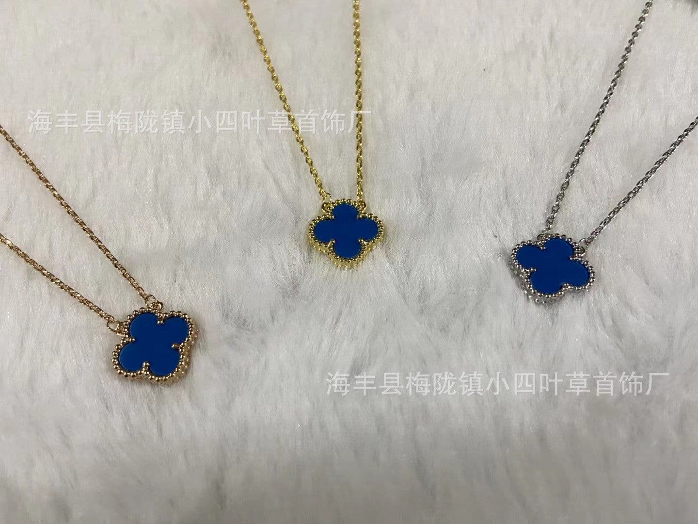 image-v gold 925 silver Fanjia four-leaf clover necklace high version women's thick plated 18k single flower pendant natural fritillary chalcedony