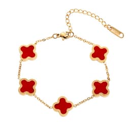 image-Titanium Steel Four-Leaf Clover Bracelet - Black/Red Gold