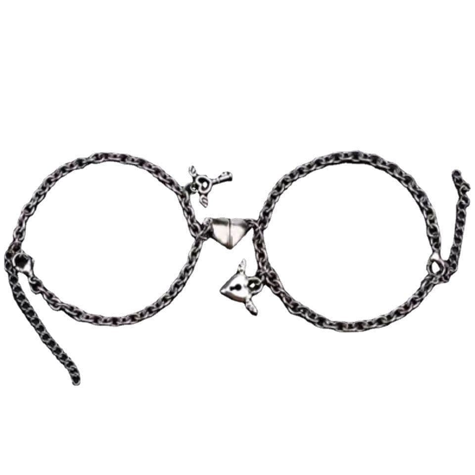 image-Simple Love Heart Bracelet Pair - Alloy Unisex Key Lock Jewelry