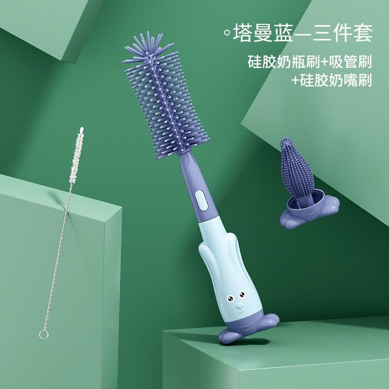 image-Silicone Bottle Brush Set - Baby Pacifier & Straw Cleaning Rotating Brush