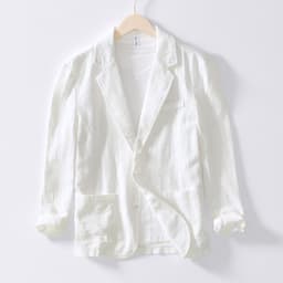 image-Men's 100% Linen Suit Jacket - White Casual