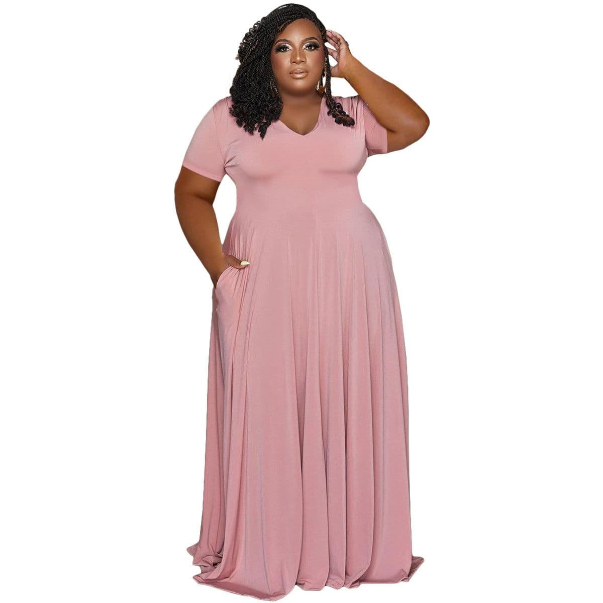 image-FAGADOER Elegant Solid Plus Size Dress XL 5XL Women Short Sleeve A Line Casual