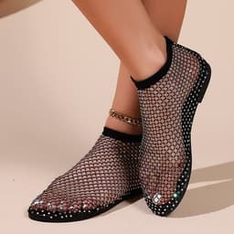 image-Large Size Women's Sandals 2023 Gold Hollow Low Heel Fishnet Flats