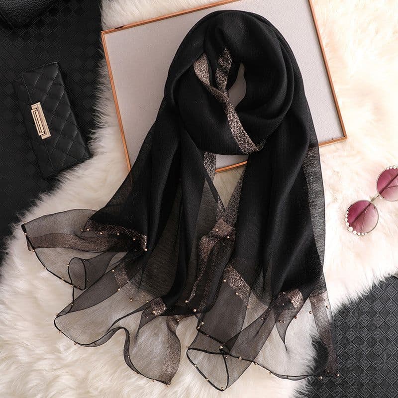 image-Beach Sunscreen Beading Scarf - Women 65*185cm, Thin Wool Blend Shawl (65 characters)