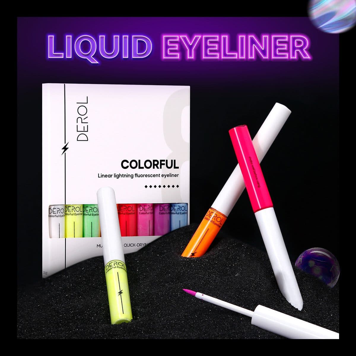 image-Derol 8-Color Fluorescent Eyeliner Box - Neon Quick-Drying Liquid Eyeliner