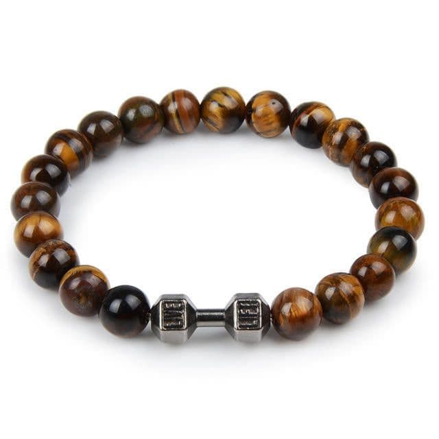 image-Volcanic Lava Dumbbell Bracelet Tiger Eye Blue Turquoise White Turquoise Bracelet Ladies and Men Jewelry Cross-border Hot Sale