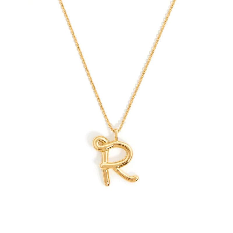 image-Brass Alphabet Necklace Unisex Initial Pendant Gold Plating