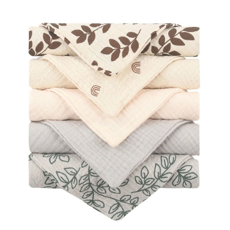 image-Baby Muslin Cotton Handkerchiefs 5pcs - Face Wipes Bibs