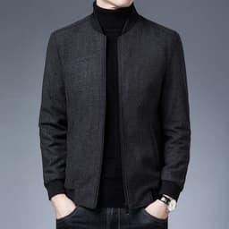 image-Navy Blue Slim Jacket Stand Collar Men's Raglan Sleeves