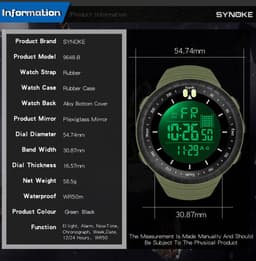 image-Men's Sports Watch - Army Green, 50m Waterproof, Luminous, Large Screen