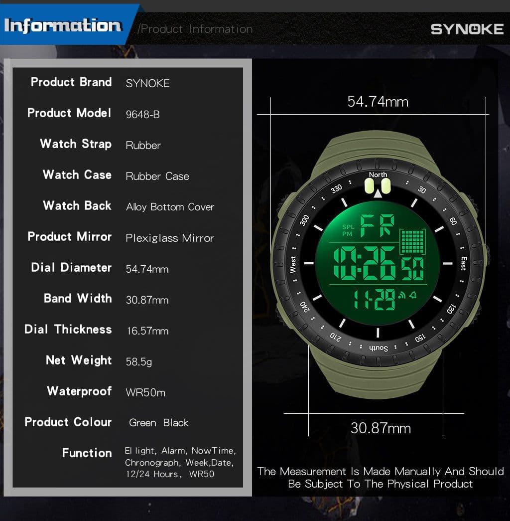 image-Men's Sports Watch - Army Green, 50m Waterproof, Luminous, Large Screen