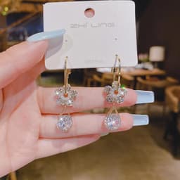 image-Flower Zircon Earrings - Purple Alloy Floral Studs