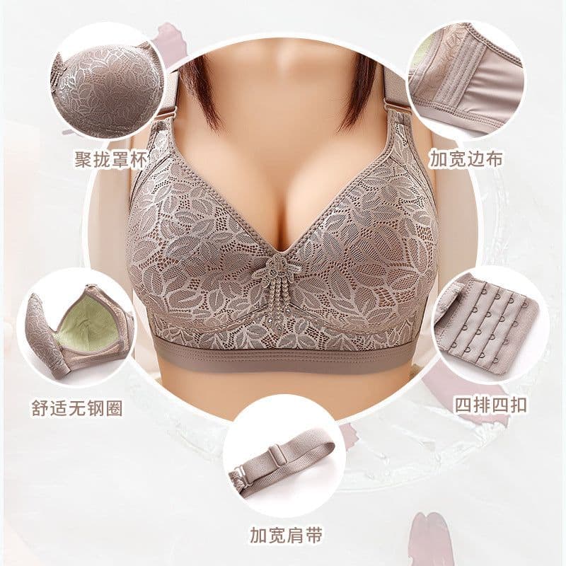 image-Large size thin section no steel ring comfortable breathable adjustable underwear big breasts show small side gathered mother's bra