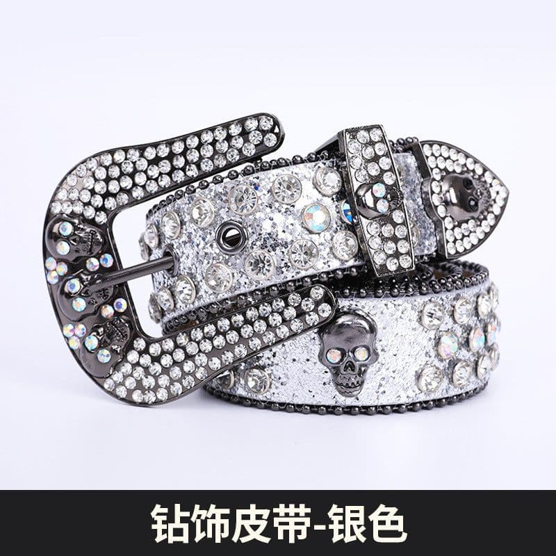 image-Skull Rhinestone Belt, European & American Style, Unisex Pin Buckle, Denim Style
