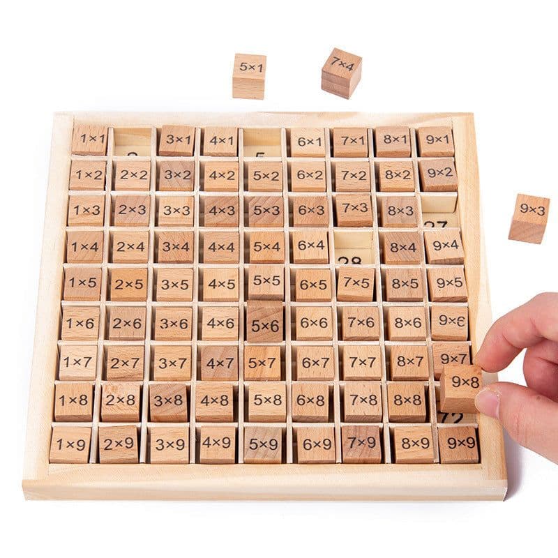 image-Wooden 99 Multiplication Table Building Blocks for Kids - 18x18x1.5cm