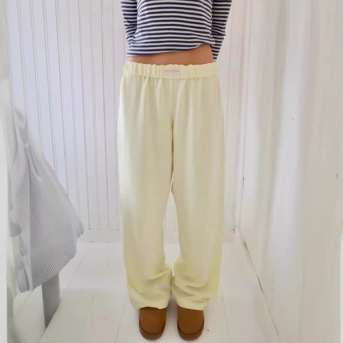 image-Women's Cotton Wide Leg Trousers - Sky Blue Elastic Waist
