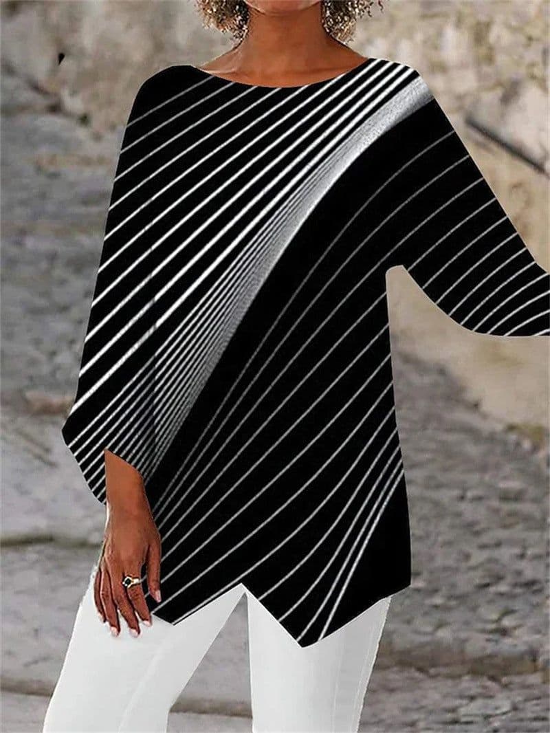 image-Cross-border Geometric Print Long Sleeve Shirt
