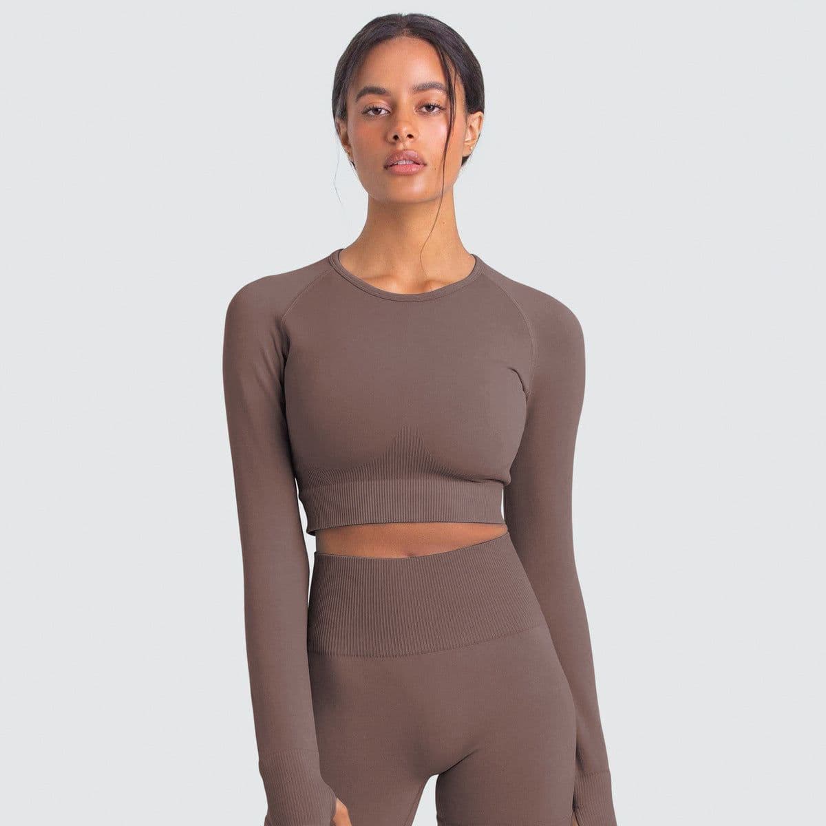 image-Women's Long Sleeve Yoga Top - Black Nylon Spandex