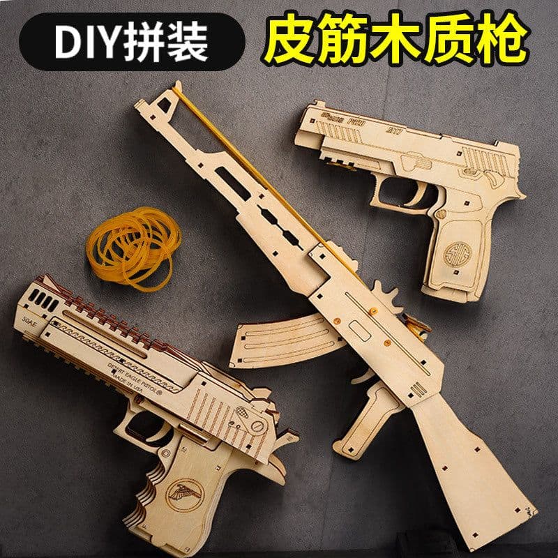 image-Wooden Rubber Band Gun Model 3D Puzzle DIY Toy - Age 7+