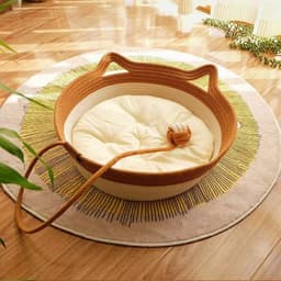 image-Rattan Cat Nest - Brown Woven Pet Bed