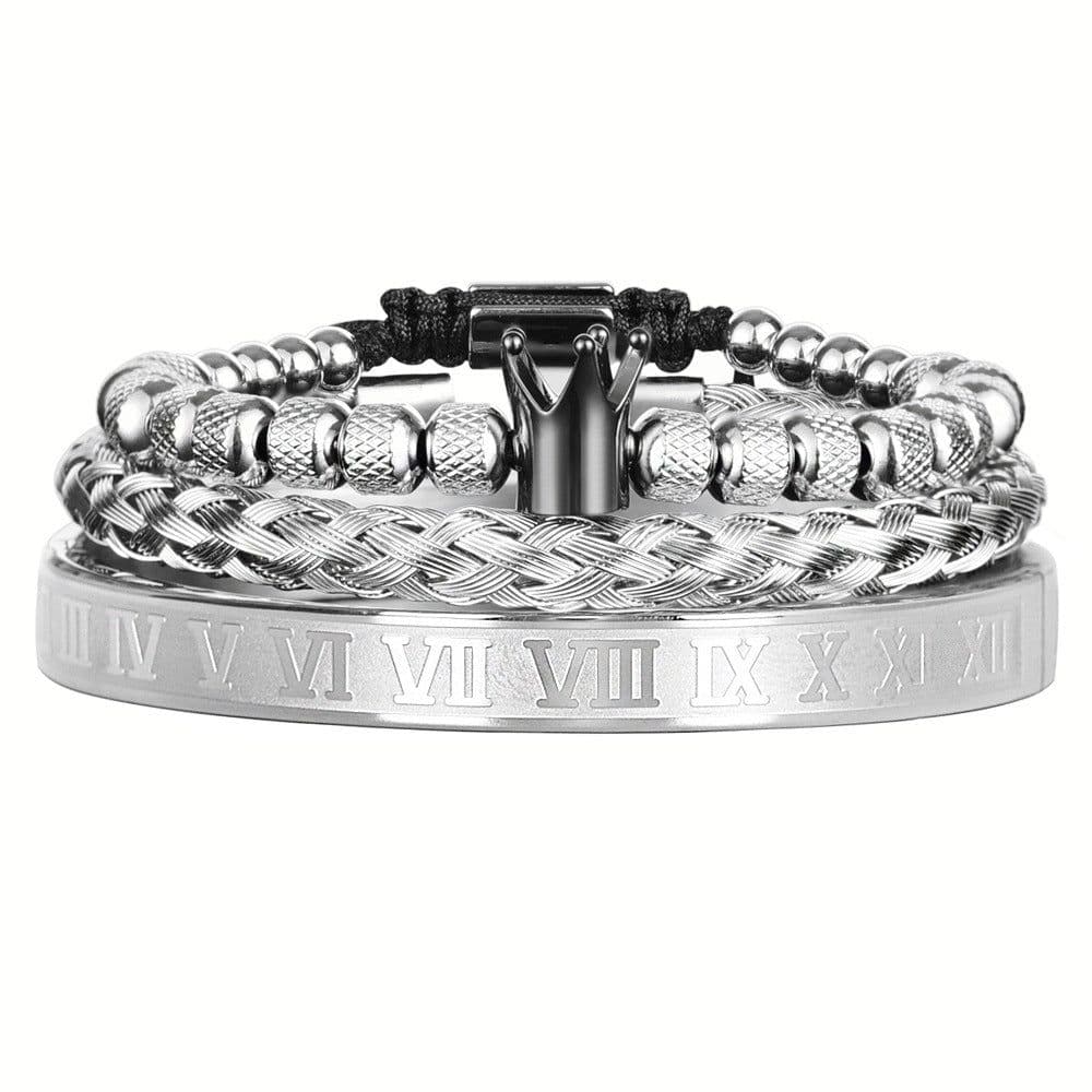 image-Cross-border Hot Sale Glossy Crown Bracelet Set Pineapple Beads Roman Numerals Twist Bracelet Set