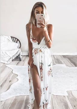 image-Yisa Meier Women's Printed Sling Halter Beach Dress Black XL