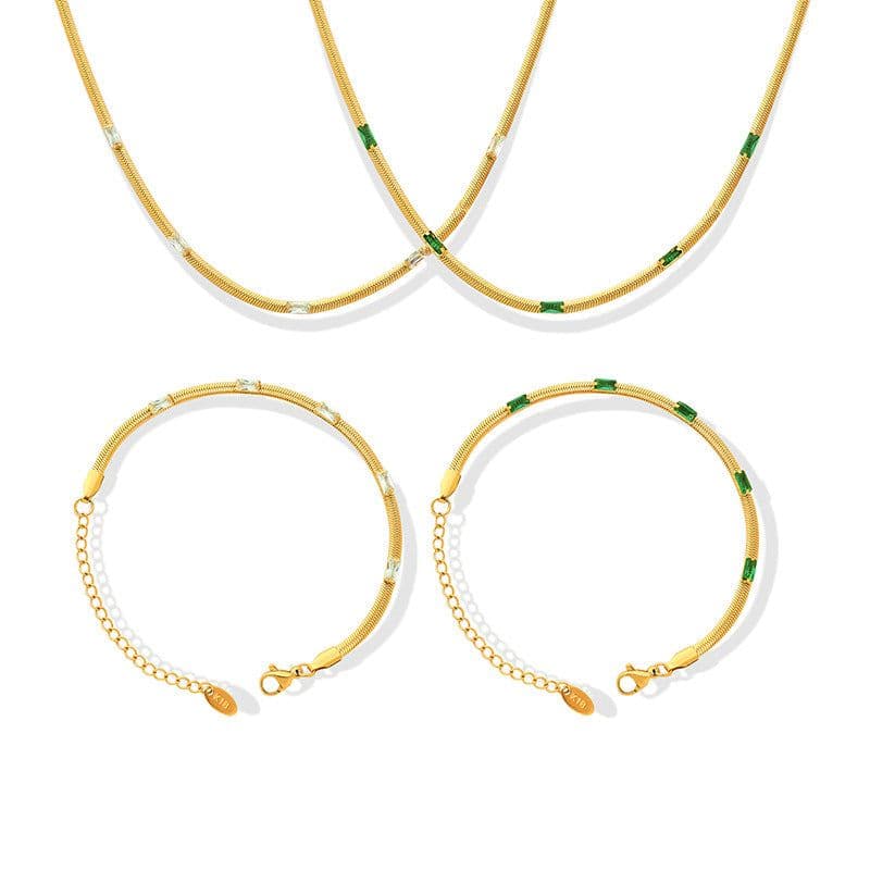 image-European and American celebrities ins style does not fade color inlaid zircon necklace personalized bracelet electroplating 18K gold fashionable jewelry set