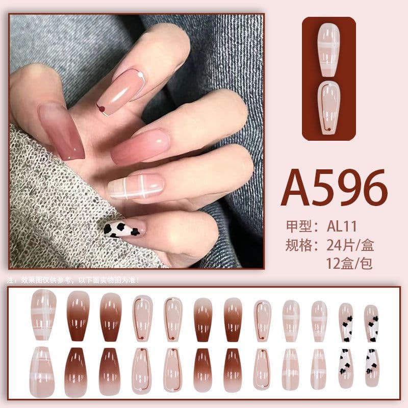 image-Winter fresh and simple pure lust style bride dance wear nails rainbow love rose fake nails wholesale