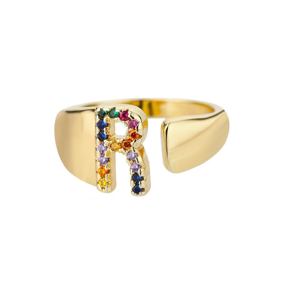 image-Retro Zirconia 26 Letter Adjustable Ring - Personalized Fashion Design